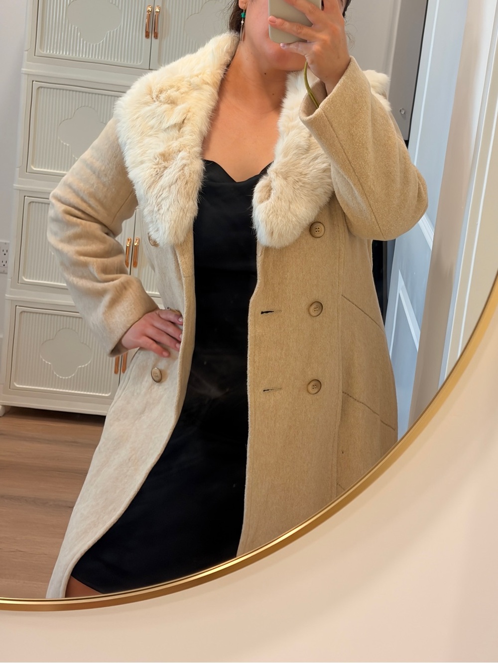 Vintage Prime Source Wool and Rabbit Fur Collar-  Cream Coat